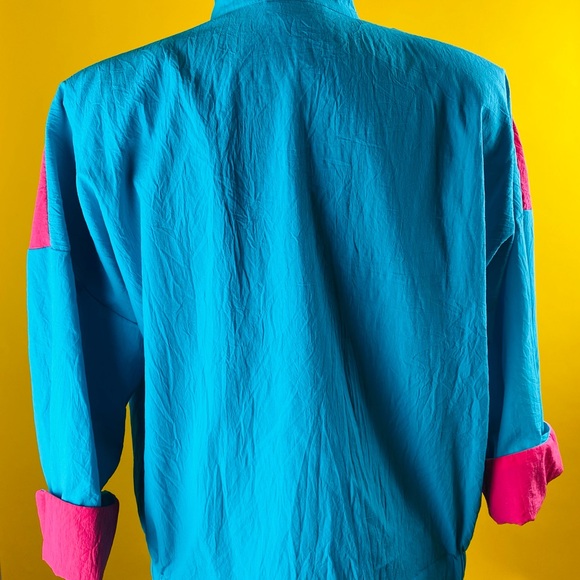 Vtg  80’S Petite Trends Teal & Pink Half- Sleeve Button Up Top Sz PL - Picture 6 of 6